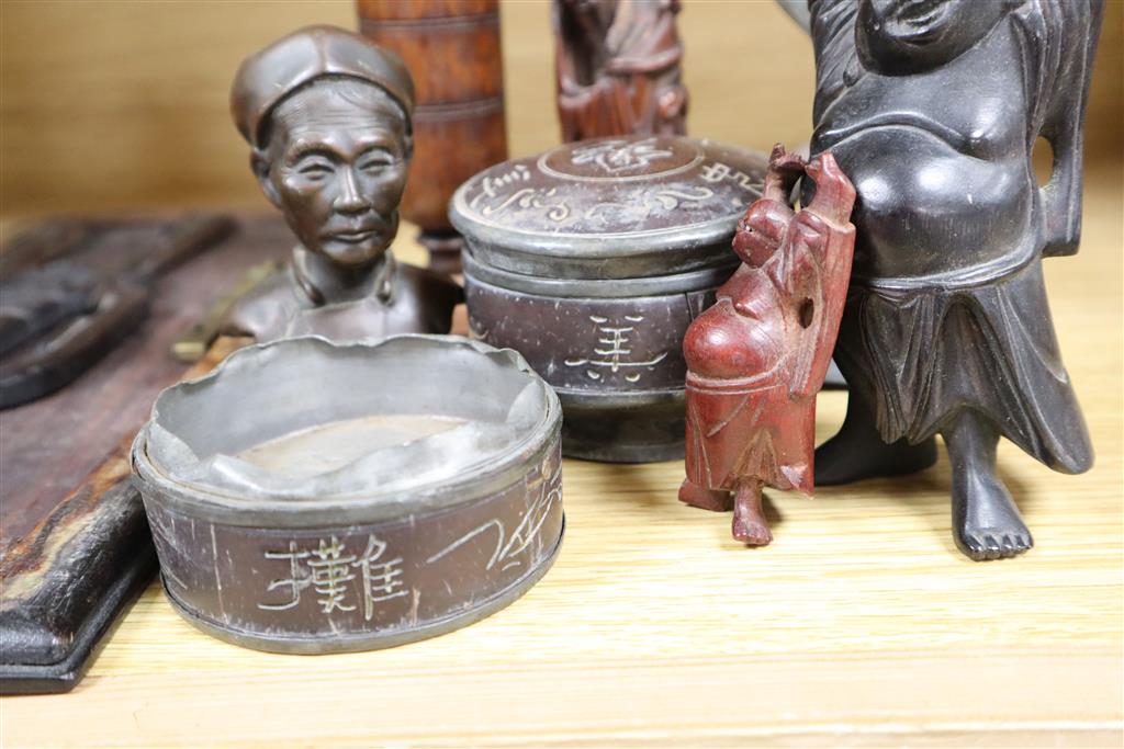 A group of 19th century Chinese wood carvings etc